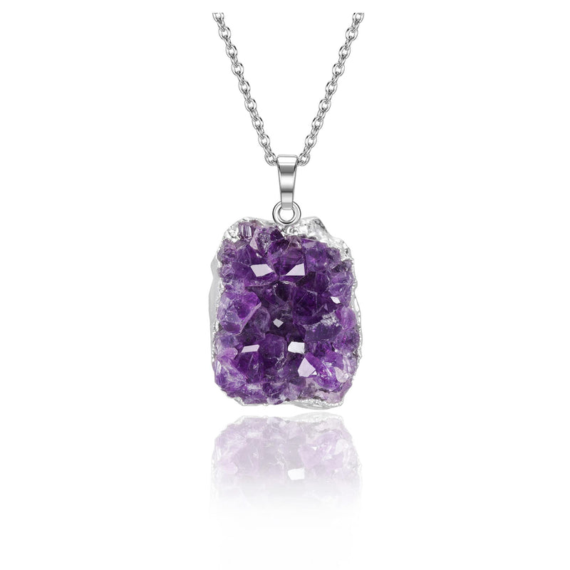 CrystalTears Amethyst Healing Crystal Necklace Natural Raw Amethyst Quartz Crystal Cluster Stone Pendant Necklace for Women Girls Christmas Gift #1 - BeesActive Australia