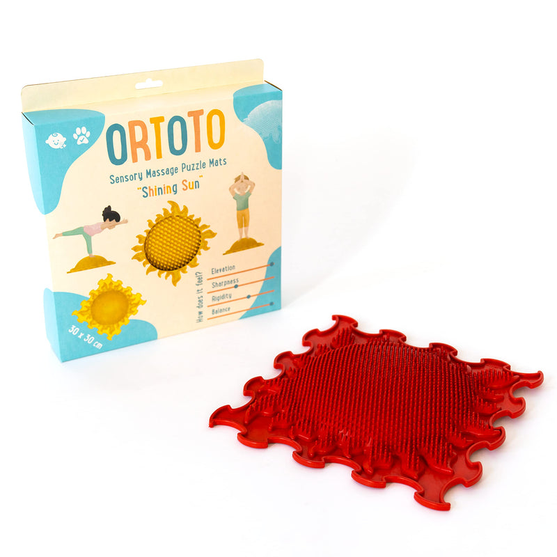 ORTOTO Single Sensory Massage Mat, Puzzle mat, Orthoepedic - Manual Massage Mat (Shinig Sun, Light Red) - BeesActive Australia