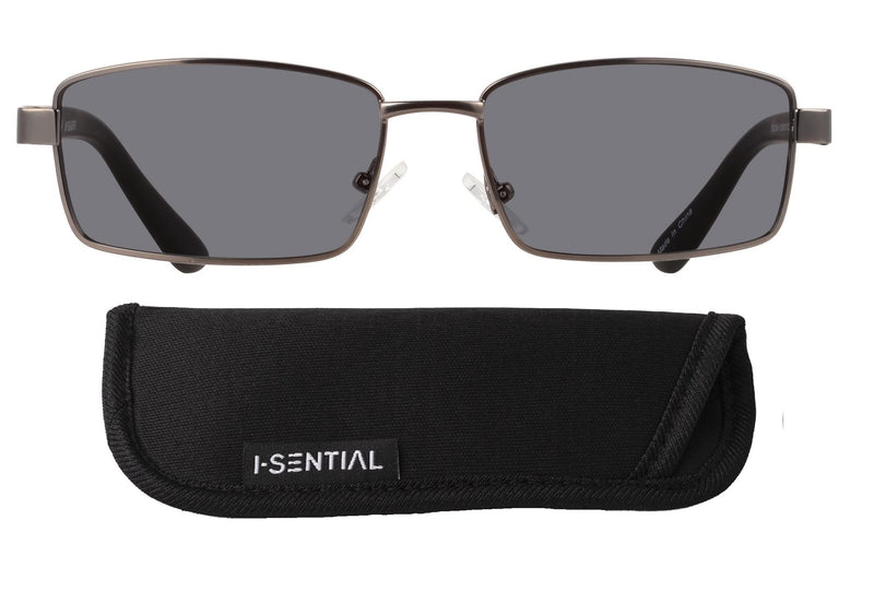 I-Sential Rectangle Reading Sunglasses Gunmetal Grey & Black Spring Temples Mens Womens UV400 Sun Readers Tinted Glasses & Case 2.0 x - BeesActive Australia