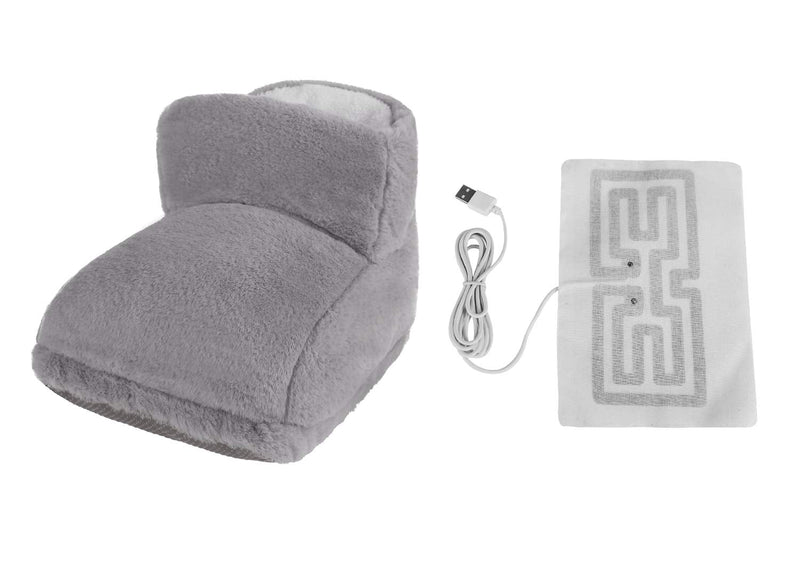 Foot Warmer Boots USB Soft Heating Pad for Pain Relief Fast Heating Thermal Shoes Anti-Slip Sole Massage Electric Feet Warmers for Women Men Grey - BeesActive Australia