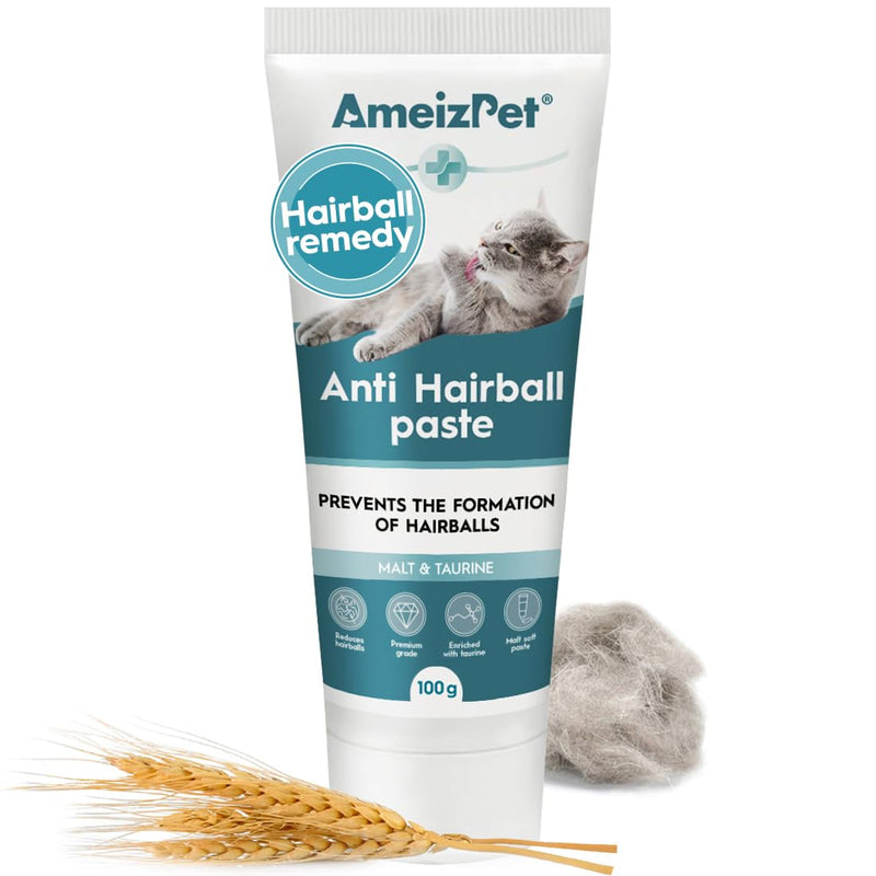 AmeizPet Hairball Remedy for Cats, Anti-Hairball Malt Paste for Pet Fur, Treatment for Long & Short Fur Cats, 100g (3.52 Oz) Malt & Taurine 1 pc