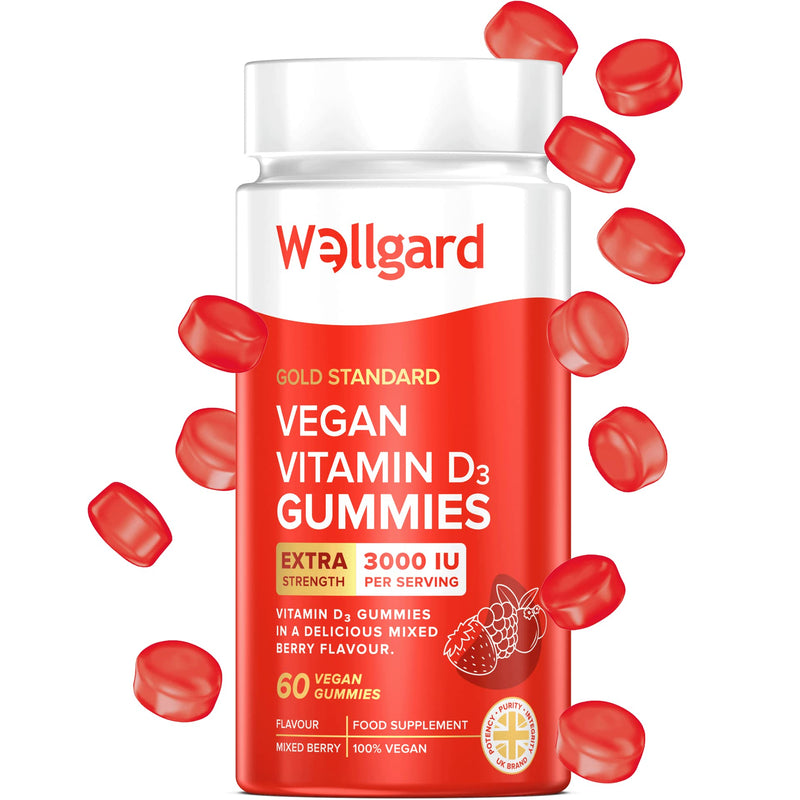 High Strength Vitamin D3 Gummies 3000 IU by Wellgard - 60 Vegan Vitamin D Gummies Adults, Chewable Vitamin D, Mixed Berry Flavour Adult - BeesActive Australia