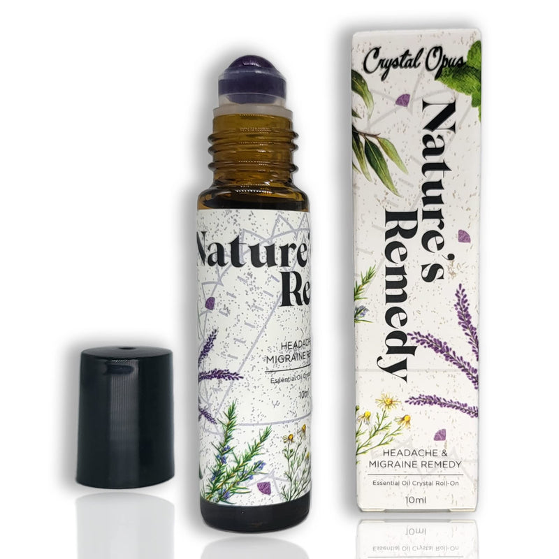 Headache Relief 10ml Roll-On Stick. Essential Oil & Amethyst Remedy to Ease Head Pain & Migraine. Camomile, Peppermint, Lavender, Rosemary & Eucalyptus. Aromatherapy & Crystal Rollerball. - BeesActive Australia