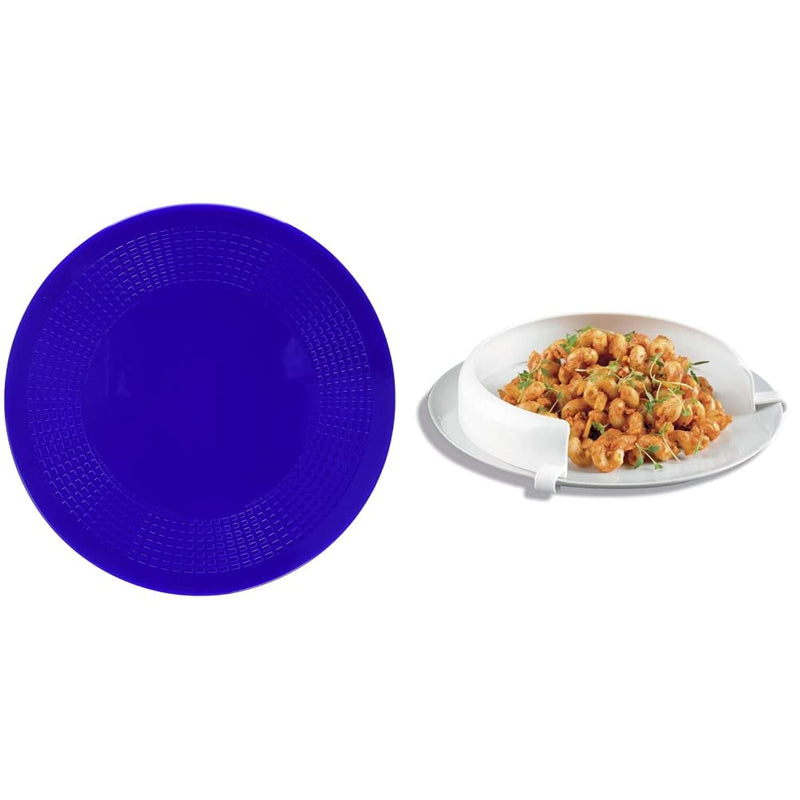 Performance Health Dycem Non Slip Round Pad 14 cm, Blue & Homecraft Surrounded Incurved Dish and Plate Guard, Non Slip Eating Aid for Elderly, Disabled and Handicapped Users 14 cm Diameter - Circular + Plate Guard - BeesActive Australia