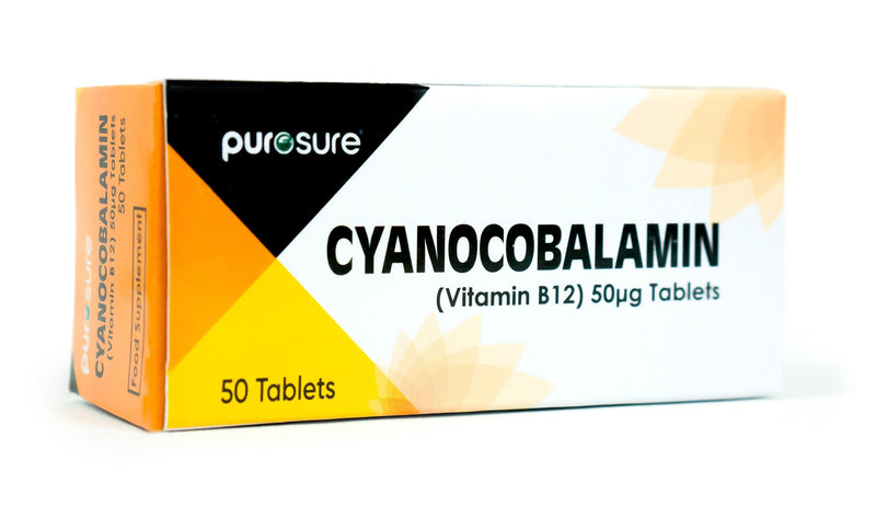 PuroSure Vitamin B12-50 Tablets (7 Weeks Supply) � Cyanocobalamin B12 50mcg Supplement - Contributes to The Reduction of Tiredness and Fatigue - BeesActive Australia