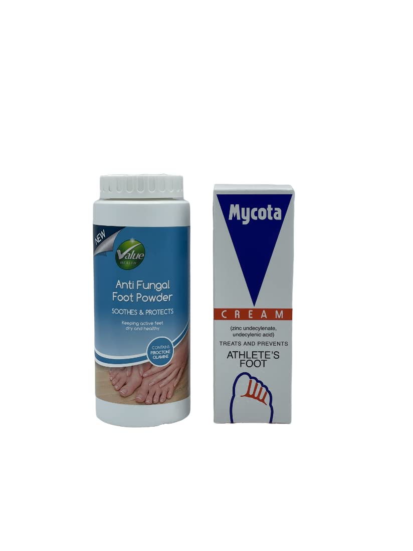 Athletes Foot Treatment, Includes Mycota Athletes Foot Cream (1x 25g) & Value Health Anti Fungal Foot Powder (1x 75g) - BeesActive Australia