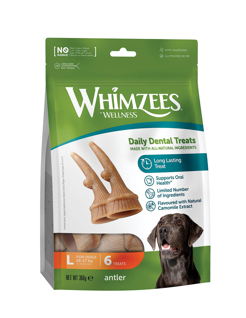 WHIMZEES Antler L, 6 Pieces – Dog Dental Stix, Size L, Dog Dental Sticks for Large Breeds, Natural and Grain Free, Rawhide-Free, Vegetarian, No Added Sugar 360 g (Pack of 1)
