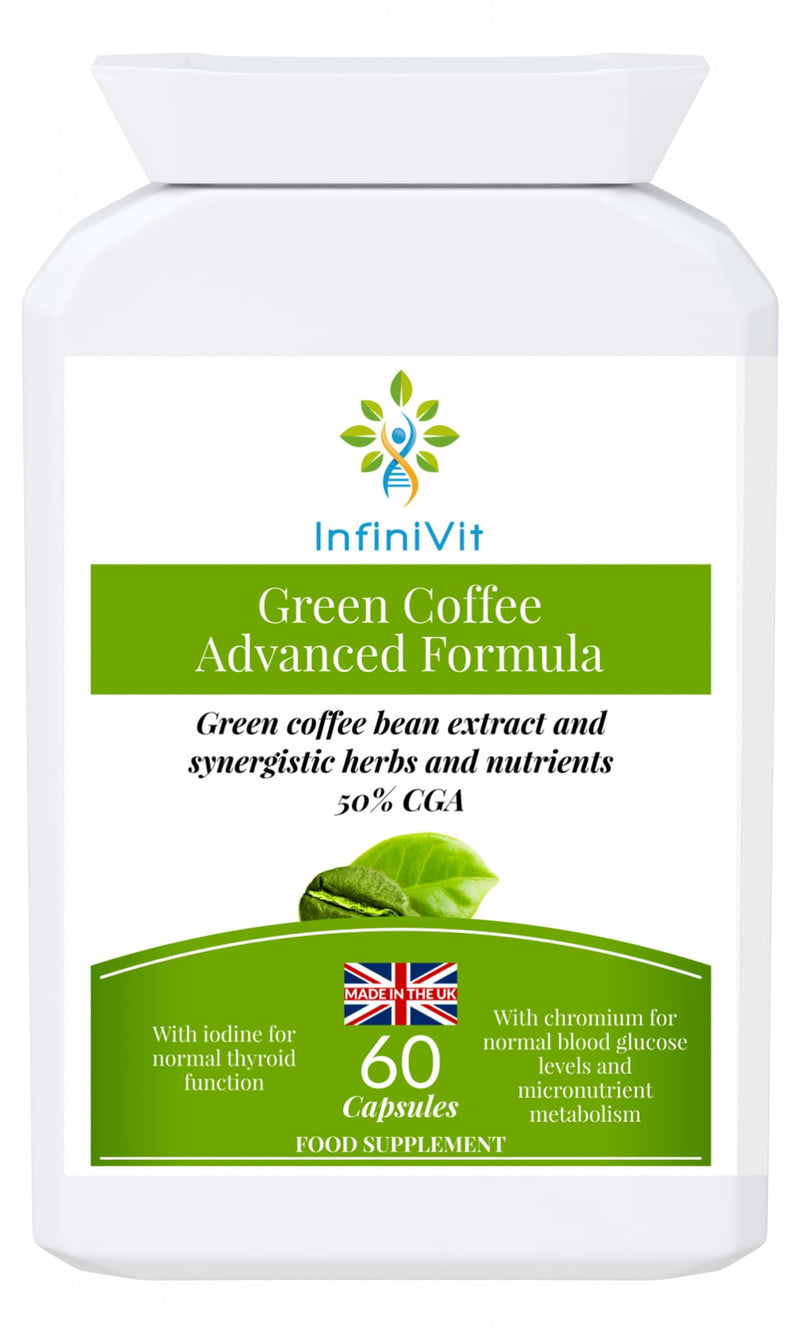 Green Coffee Advanced Formula - 50% Chlorogenic Acid CGA with Cinnamon, Cayenne, Iodine and Chromium - 60 Capsules, Beneficial for Weight Loss, Appetite Control, Energy Level - BeesActive Australia