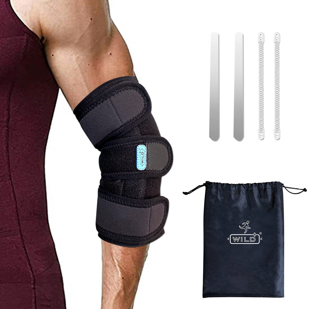 WILD+ Elbow Brace, Adjustable Elbow Support for Women/Men with 4 Removable Splints, Tennis Elbow Support Strap Arm Compression Sleeve Elbow Splint for Tendonitis, Golfers, Arthritis, Sports Injury One size - BeesActive Australia