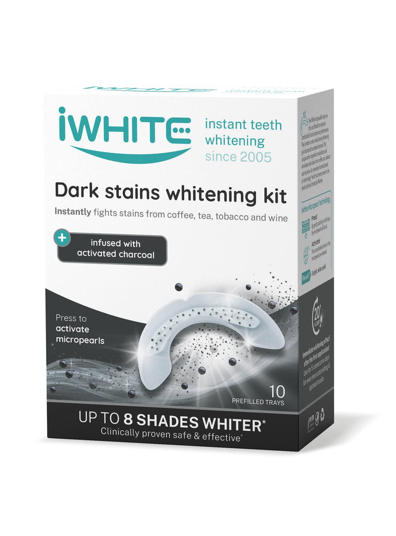 iWhite Teeth Whitening Kit for Dark Stain Remover - 10 Whitening Teeth Trays - Enriched with Activated Charcoal - Teeth Whitening Strips to Instantly Fight Stains from Coffee, Tea, Tobacco & Wine - BeesActive Australia