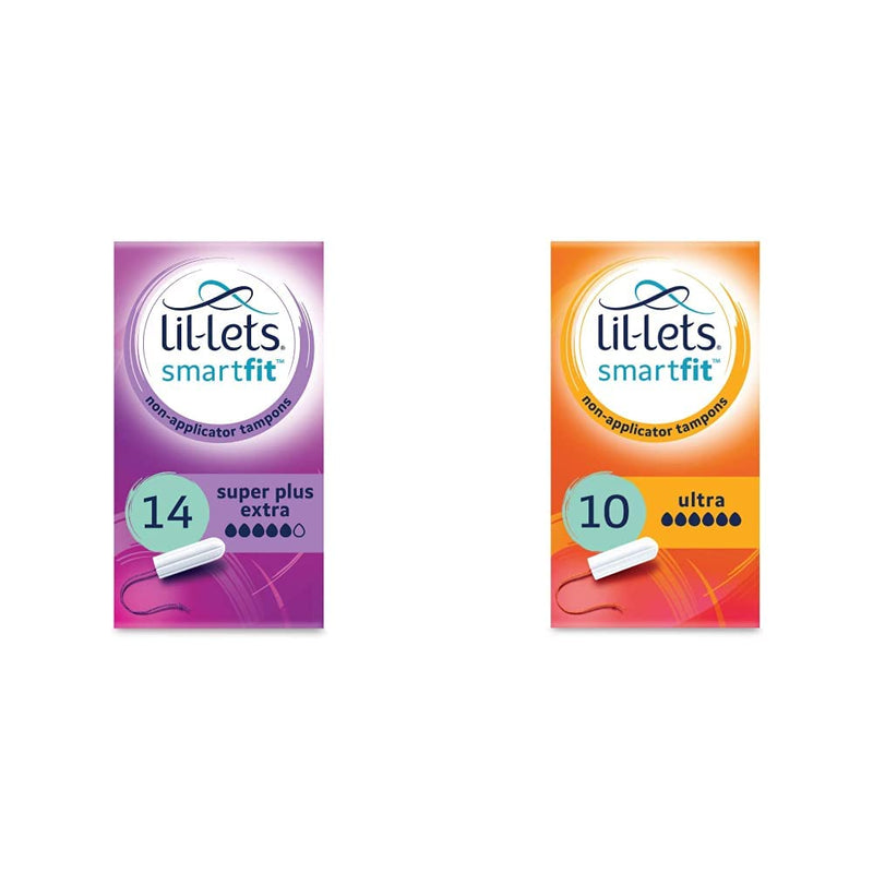 Lil-Lets Non-Applicator Super Plus Extra Tampons, 1 Pack of 14, Very Heavy Flow & Non-Applicator Ultra Tampons, Pack of 10 - BeesActive Australia