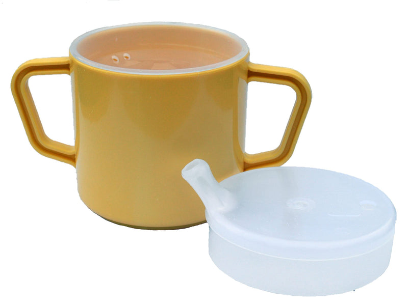 Henleys Drinking Cup/Beaker/Mug/Sippy 260ml Cup for Disabled Adults. Easy Grip Handles with Anti Splash Spout and Travel Lid - BeesActive Australia