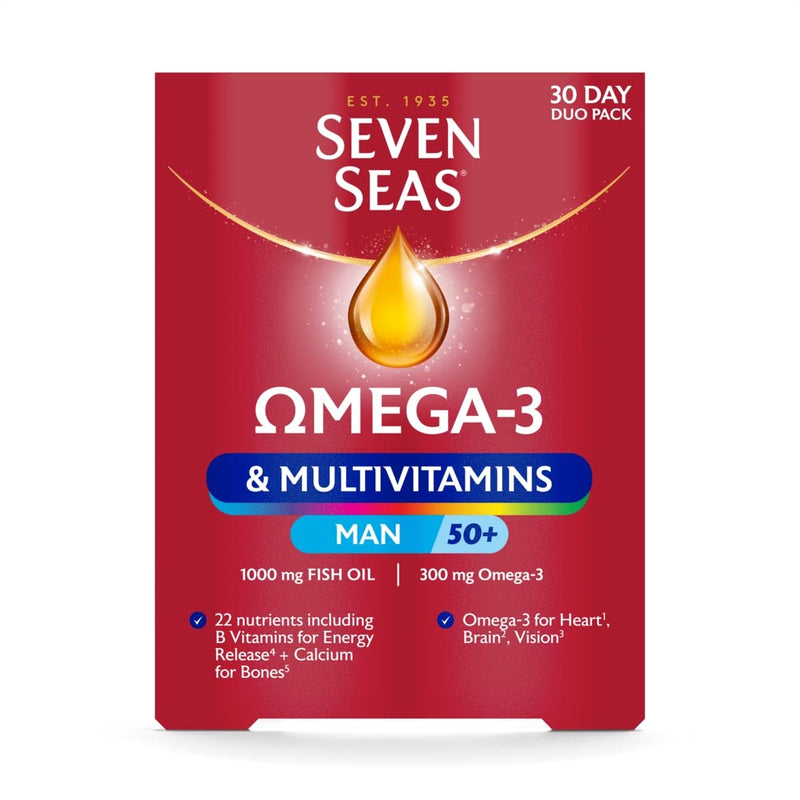 Seven Seas Omega-3 & Multivitamins Man 50+, 30-Day Duo Pack, Pack of 60 Omega-3 & Multivitamins Man 50+ - BeesActive Australia