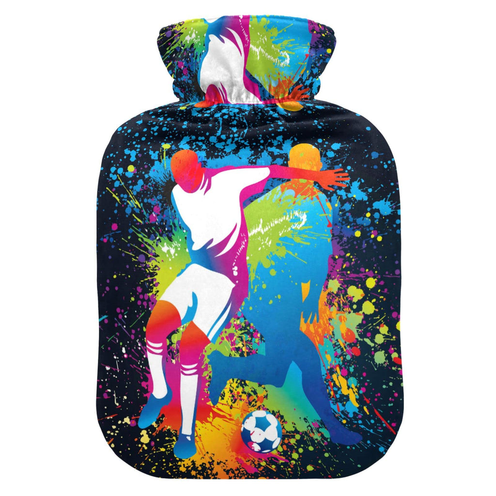 Hot Water Bottle, 2L Large Hot Water Bottles with Cover, Leak Proof Best for Winter Sports Outdoors Relief from Back, Neck and Leg Cold Muscle Pain and Cramps (Football Players with A Soccer Ball) Ball 024 - BeesActive Australia