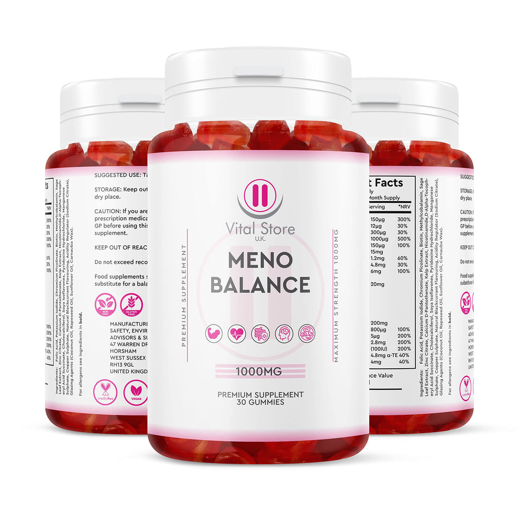 Meno Gummies - Menopause & Perimenopause Supplement - 30 Vegan High Strength Meno Gummies - Berry Flavour - BeesActive Australia