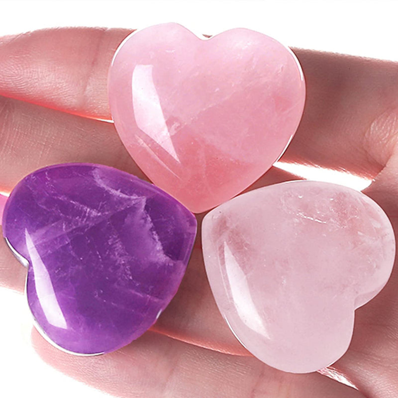 XIANNVXI 3Pcs Amethyst Rose Quartz Clear Quartz 30mm Natural Healing Crystal Heart Stones Set Polished Love Palm Pocket Gemstones for Chakra Reiki Lover Mothers Day Gifts A - Amethyst,rose Quartz,clear Quartz - BeesActive Australia