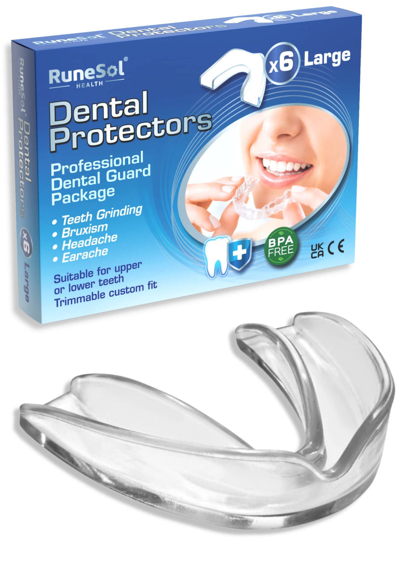 Runesol Mouth Guard for Grinding Teeth, 6 x Large, Gum Shield for Teeth Grinding, Bruxism Mouthguard, Night Tooth Guard for Adults, Stop Grinding Teeth Dental Protector, Class 1 Medical Device UKCA CE - BeesActive Australia