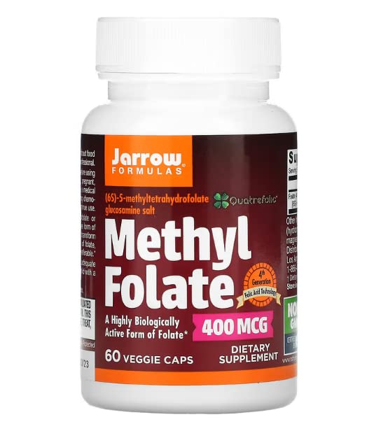 Jarrow Formulas Methyl Folate (5-MTHF), 400mcg, Folic Acid, 60 Vegan Capsules, Lab Tested, Gluten Free, Vegetarian, Soy Free, Non-GMO - BeesActive Australia