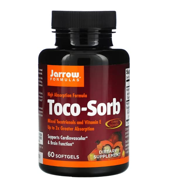 Jarrow Formulas, Toco-Sorb, Mixed Tocotrienols & Vitamin E, 60 Softgels, Lab Tested, Gluten Free, SOYA Free, Non-GMO - BeesActive Australia