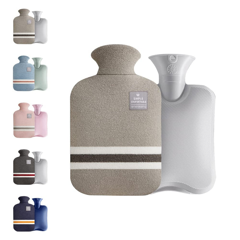 Small Hot Water Bottle with Knitted Cover, 1L Large Capacity Hot Water Bag with Removable and Washable Soft Cover for Pain Relief, Neck and Shoulders, Great Gift for Women, Men, Kids (1L-Light Grey) 1L-Light Grey - BeesActive Australia