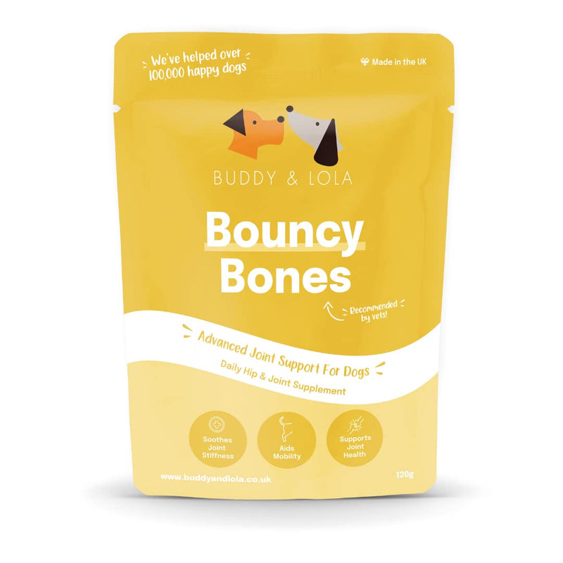 Buddy & Lola Joint Supplements For Dogs With Glucosamine, Chondroitin, Green Lipped Mussel - 10 Key Dog Vitamins, Bouncy Bones Helps with Pain Relief, Joint Support & Stiff Joints 120 g