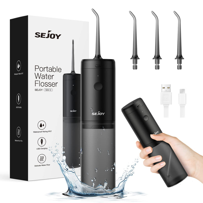 Water Flosser Dental Oral Irrigator Teeth Cleaner Portable Travel Rechargeable Cordless,IPX7 Electric Plaque Remover 3 Modes 3 Jet Tips 140ml Black - BeesActive Australia