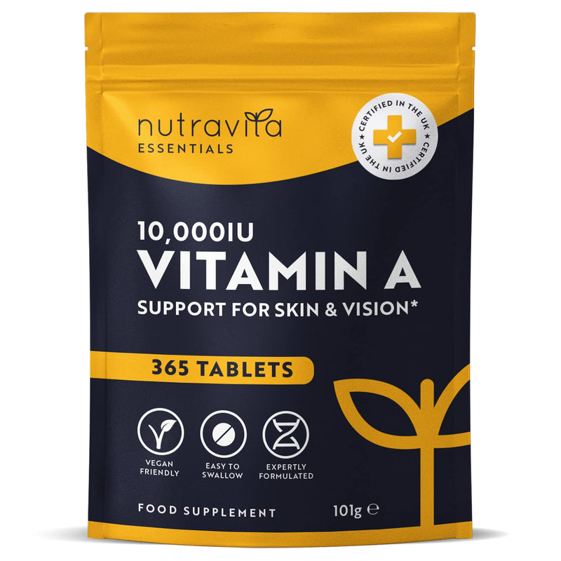 Vitamin A 10,000 IU � 365 Vitamin A Tablets (1 Year Supply) - High Strength Vitamin A Supplement for Normal Skin, Eyes & Immune System - Alternative to Vitamin A Capsules � Vegan Friendly - Nutravita - BeesActive Australia