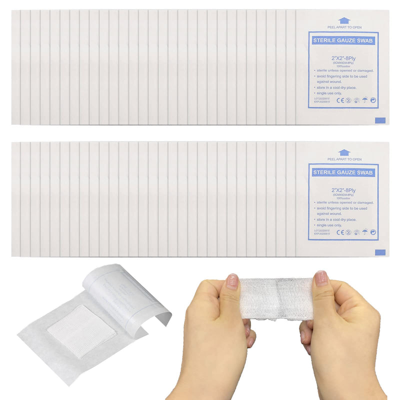 TSHAOUN 60 Pieces Sterile Gauze Swabs Cotton Gauzes Non Stick Gauze Wipe Pads Skin Care Dressing Pads (60 Pieces) - BeesActive Australia