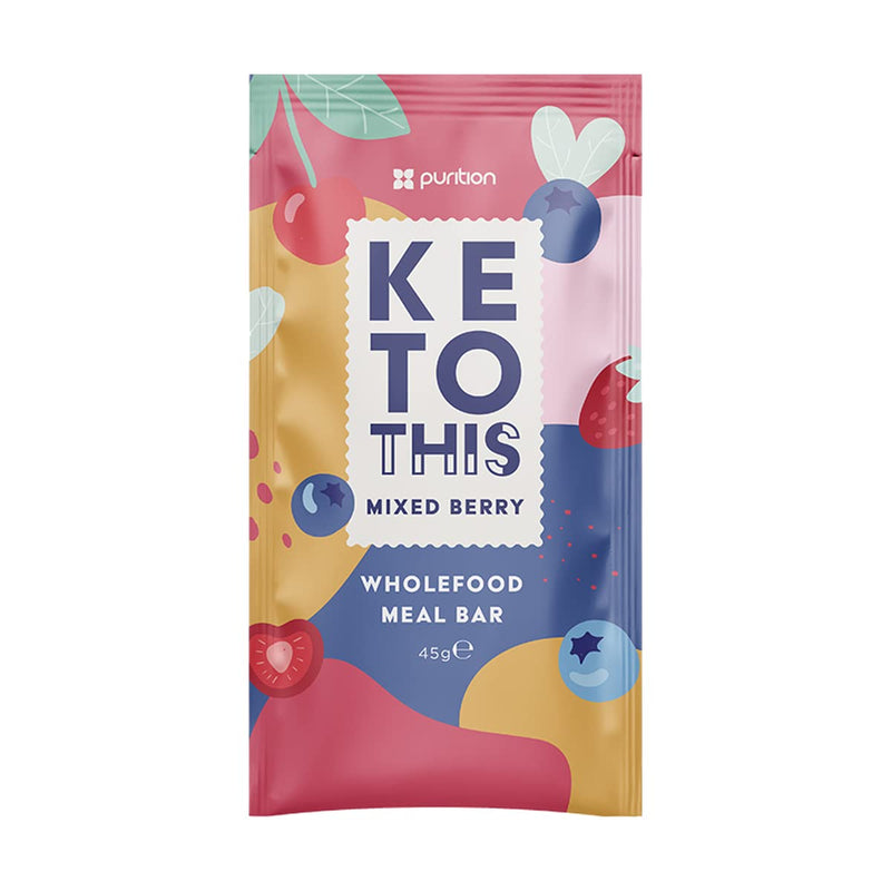 Purition Wholefood Keto Bars Mixed Berry Flavour 12 Pack | Vegan & Keto Friendly | No Added Sugar | Premium Low Carb High Fat Keto Meal Bars with Only Natural Ingredients 1 count (Pack of 12) - BeesActive Australia
