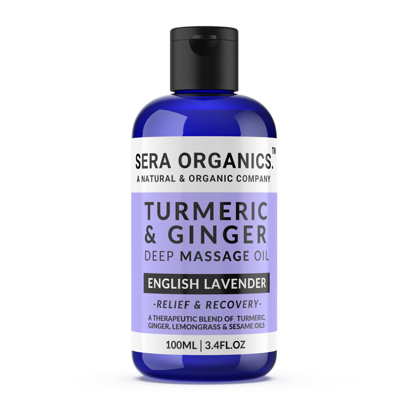 Turmeric & Ginger Massage Oil - Natural Ginger Oil Therapy For Lymphatic Drainage, Nerve, Muscle & Joint Discomfort Relief, Warming Relaxing & Soothing Massage - With Lavender (100ml) By Sera Organics 100 ml (Pack of 1) - BeesActive Australia