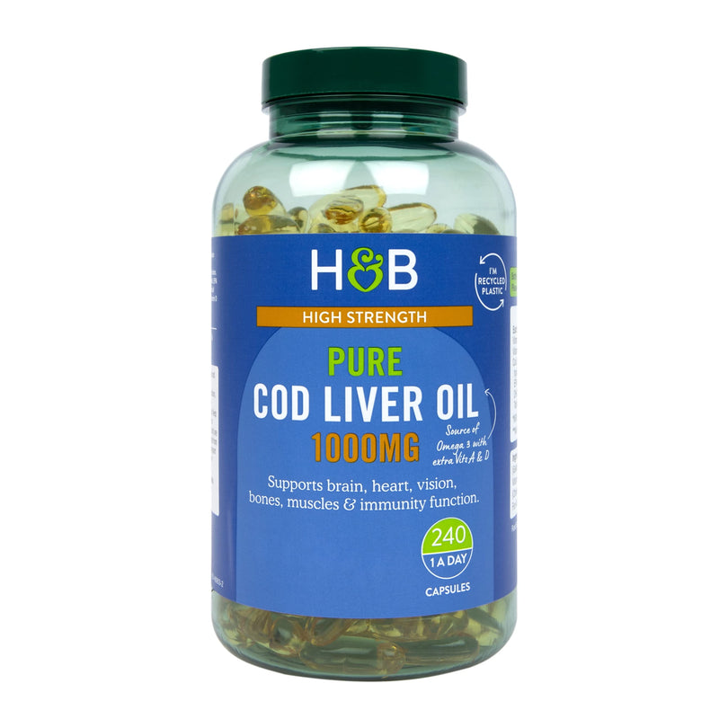 Holland & Barrett Pure Cod Liver Oil 1000mg - Natural Source of Omega-3, Vitamin A and Vitamin D - 240 Capsules 240 count (Pack of 1) - BeesActive Australia