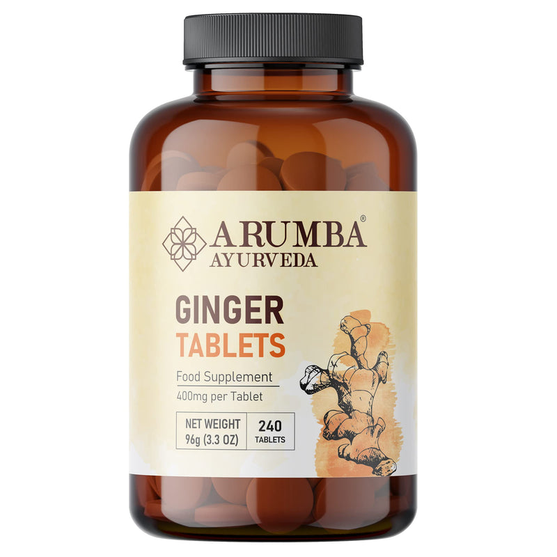Arumba Ayurveda Ginger Tablets 240 Tablets, 400 mg per Tabelt, Made with Pure Ginger Root Powder - BeesActive Australia