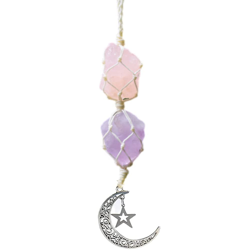WULILONG Rose Quartz Amethyst Pendant Crystal Car Hanging Ornament Hanging Car Charm Healing Crystal Accessories Crystal Stones Reiki for Meditation Protection (RoseCrystal+Amethyst) Rosecrystal+amethyst - BeesActive Australia