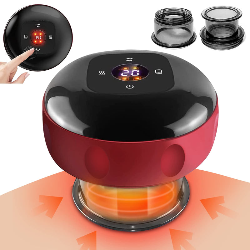 Emooncn 3 in 1 Electric Cupping Set, 12 Adjustable Temperatures Professional Vacuum Cupping Massager with Red Light Smart Scraping Tools Gua Sha Cupping Set for Body Reduce Muscle Pain (Red) - BeesActive Australia