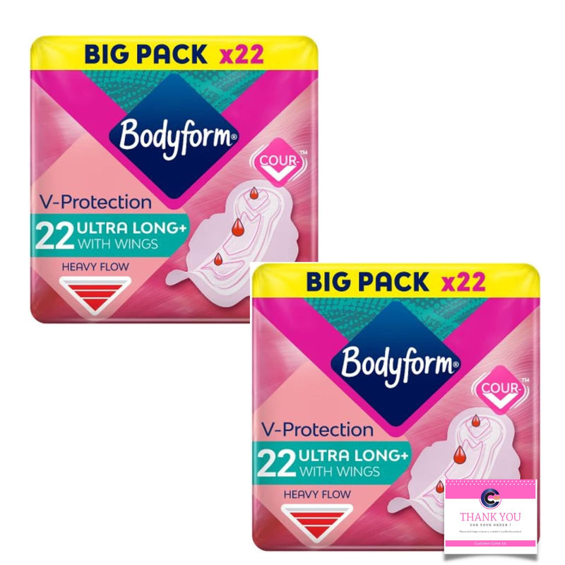 Bodyform Ultra Long Sanitary Towels with Wings 22 Per Pack - for Heavy Flow - Case of 2 - BeesActive Australia
