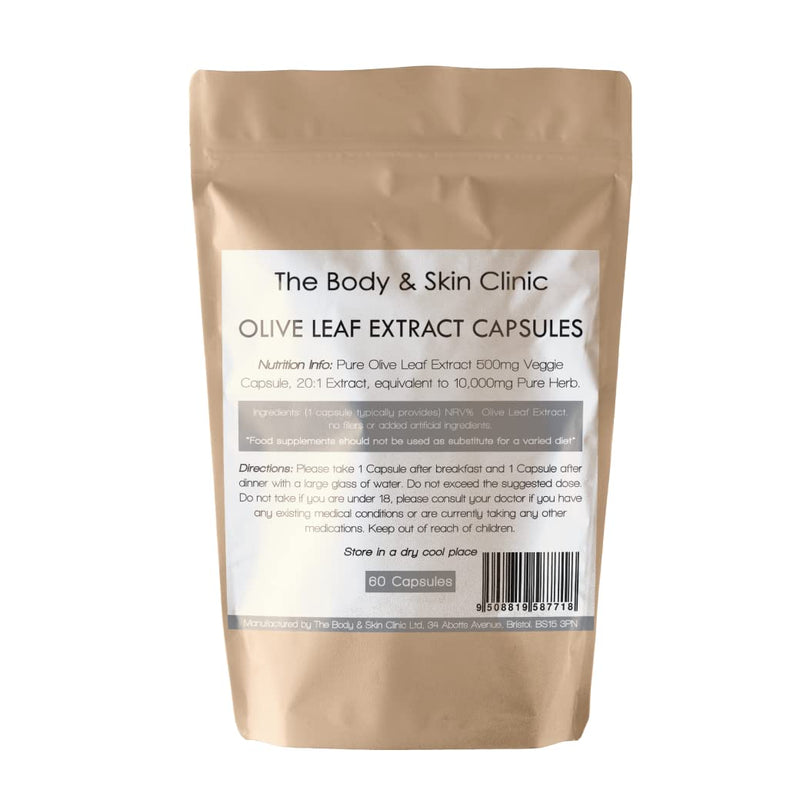 Olive Leaf Extract - Maximum Strength - High in Oleuropein -10,000mg - UK Made - Zero Additives - Pullulan (60 Capsule Pouch) - BeesActive Australia