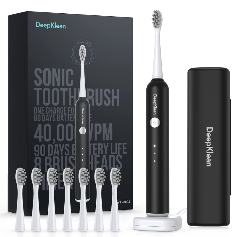 Deepklean Ultrasonic Electric Toothbrush - Sonic Electric Toothbrush for Adults, 6 Modes Sonic Toothbrush with 8 Brush Heads Travel Case, 60 Days Long-Lasting Rechargeable Battery Toothbrush Black - BeesActive Australia