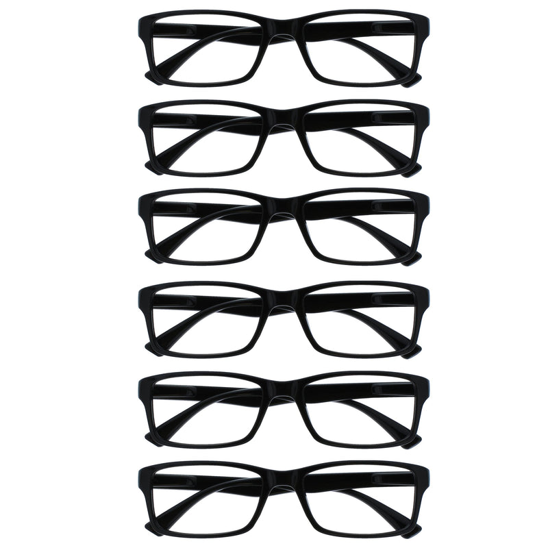 Opulize Pep Reading Glasses 6 Pack Classic Everyday Rectangular Frame Scratch Resistant Spring Hinges Mens Womens RRRRRR92 Black 1 Dioptres - BeesActive Australia