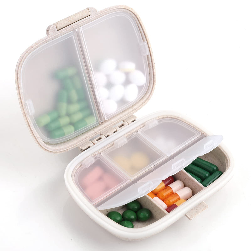 Sibba Pill Organizer Box Case Container 1 PC Travel Size Cute Small Daily Medicine Personal Storage Portable Mini 7 Day Weekly Vitamin Compact Aesthetic Pills Pocket Divider for Bag Purse Traveling Beige - BeesActive Australia