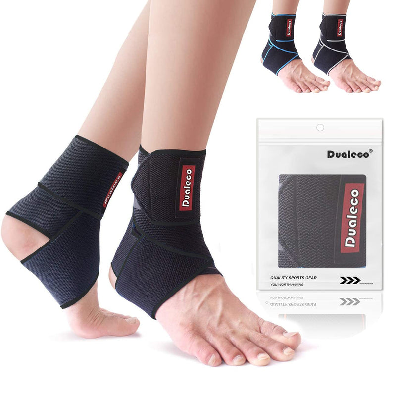 Dualeco Ankle Support 1 Pair, Adjustable Ankle Support Brace for Women/Men/Kids, Elastic Compression Ankle Strap, Ankle Support for Sprained Ankle/Ligament Damage/Achilles Tendon/Weak Ankles/Sports Black-2 pcs - BeesActive Australia