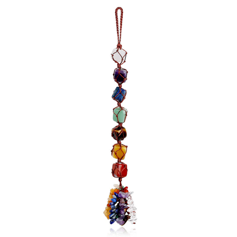 XIANNVXI 7 Chakra Healing Crystals Hanging Crystals Gemstones Decor Tumbled Stones Car Rearview Mirror Wall Hanging Reiki Crystal Gifts Seven Chakras - BeesActive Australia