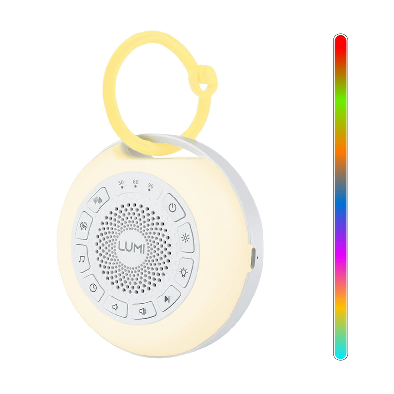 LUMI | Portable White Noise Machine Baby | 26 Sleep Sounds & 7 Colour Baby Night Light | 55 Hours Battery Life | Child Lock | 30, 60, 90 Minute Timer | Sleep Sound Machine Baby | White Noise Sleep Aid - BeesActive Australia