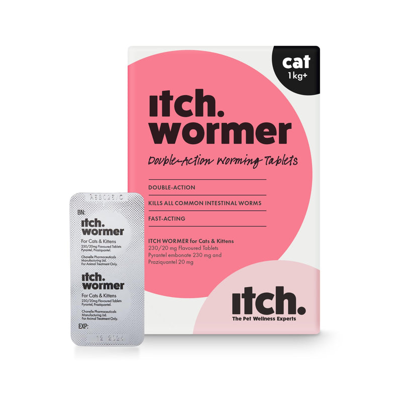 Itch Cat Wormer Tablets for Cats 1kg+ - 2 Tablet - Treats Roundworms & Tapeworms - Kills Worm Larvae 2 Wormer Tablets