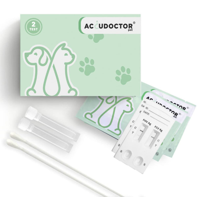 2x Feline Herpesvirus FHV + Feline Calicivirus CVF Accudoctor Rapid Test Cat Feces Pets Health Veterinarian strips strip one Feline kit home kits Quick worms Dog diarrhoea for puppies treatment