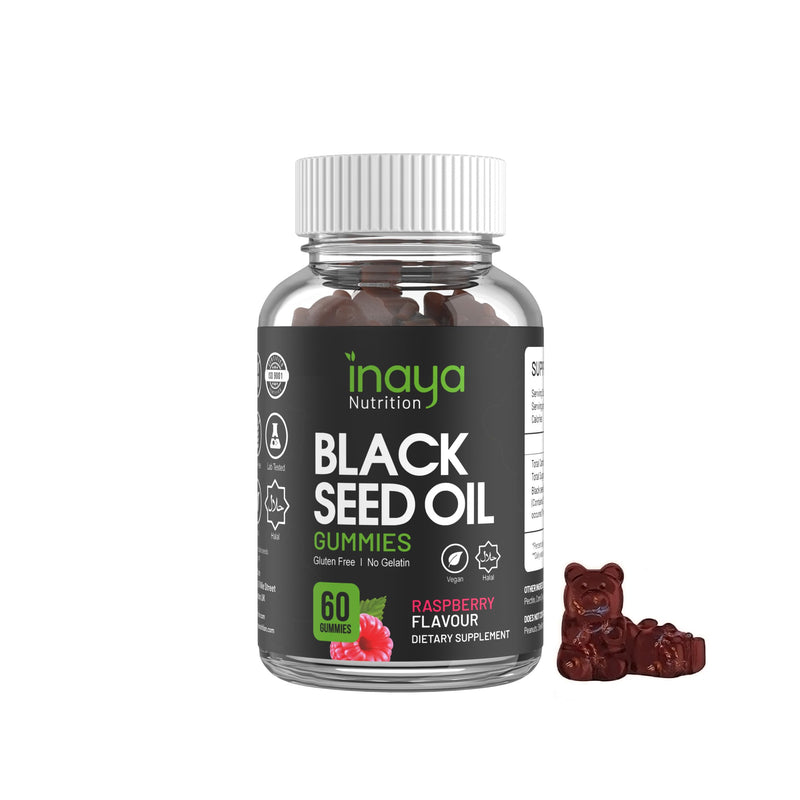 Inaya Nutrition Black Seed Oil Gummies | Natural Raspberry Flavour | Vegan | Contains 2% Thymoquinone from Nigella Sativa Seeds | 60 Gummies | Supports Immune System, Weight Loss, Joints, Hair & Skin - BeesActive Australia
