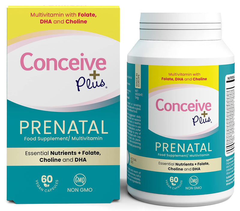 Conceive Plus Prenatal - Multivitamin + DHA, Choline, Folate. Non GMO Supplement During Pregnancy, 30 Days Supply, 60 Caps - BeesActive Australia