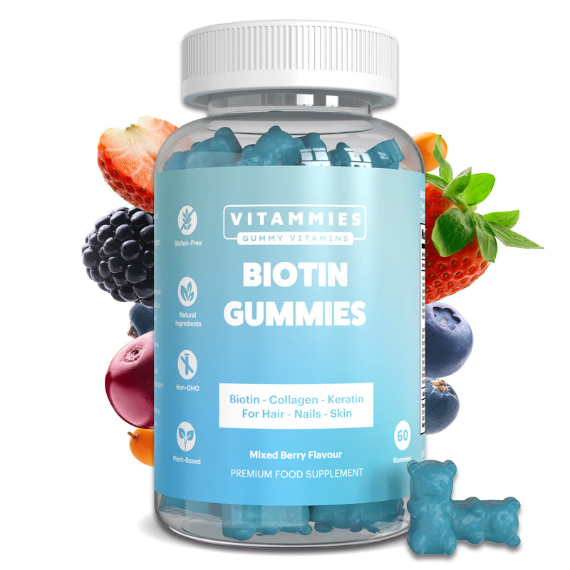 Vitammies Biotin Gummies 5000mcg for Hair, Skin, and Nails | Multivitamin for Women with Biotin, Keratin & Fish Collagen | Non Vegan | Anti-Aging | Gluten-Free | Plant-Based (60 Gummies) - BeesActive Australia