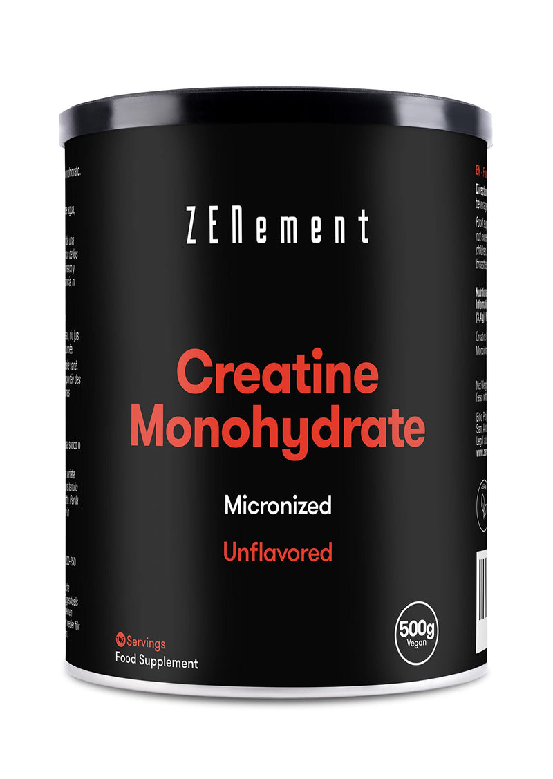 Creatine Monohydrate Pure Powder, 500g (5-Month Supply) | Micronized, Flavorless | Sports Performance, Endurance, Strength, Energy | Vegan, Additives Free, Gluten-Free, GMP, Made in Europe | Zenement - BeesActive Australia