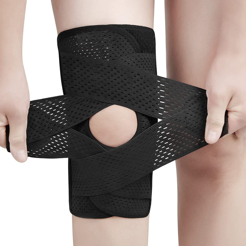 Knee Brace with Dual Side Stabilizers, Knee Support with Open Patella & Adjustable V-shape Fastening Straps,Medical Knee Pads for Men & Women for Meniscus Tear,ACL,Joint Pain Relief -1 PCS(Black,XXL) XXL Black - BeesActive Australia