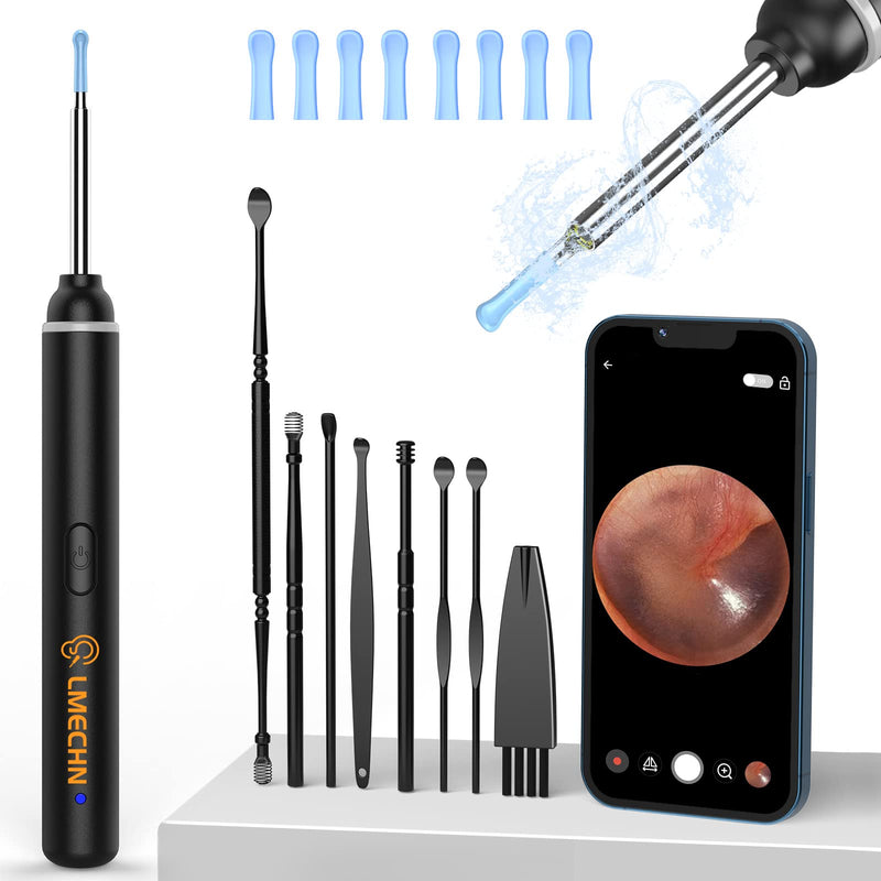 LMECHN Ear Wax Removal 1920P Wireless Ear Cleaner Otoscope with 8pcs Cleaning Kit 3.0mm Visual Ear Camera with 6 LED Lights Portable Endoscope Remover for iPhone, Ipad & Android Smart Phones (Black） Black - BeesActive Australia
